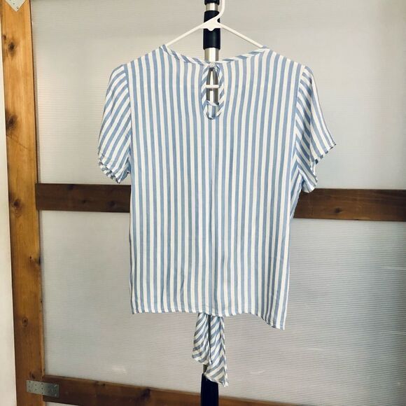 La Banga/ Blue & white stripe front tie‎ short sleeve shirt/ Sz S - Picture 3 of 6